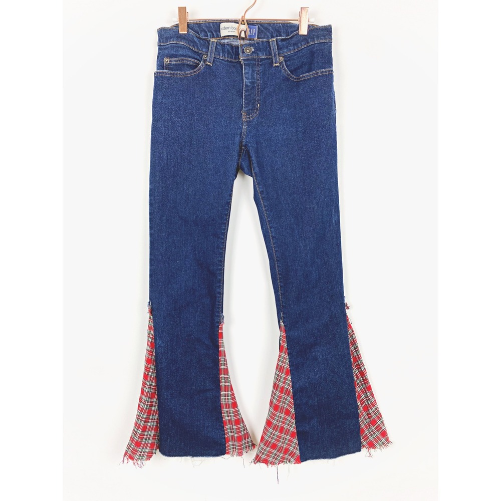 Gap Vintage Modern Bootcut Stretch Jeans Custom Plaid Flare Upcycled 6